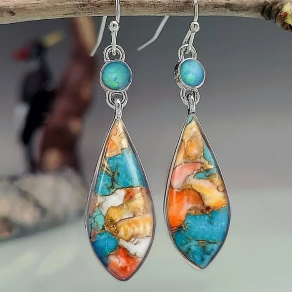 Colorful Glass Teardrop Dangle Earrings - Picture 1 of 1